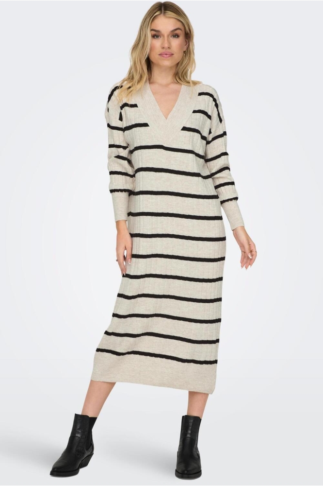 ONLNEW TESSA L/S MIDI V DRESS KNT N 15236372 PUMICE STONE/BLACK