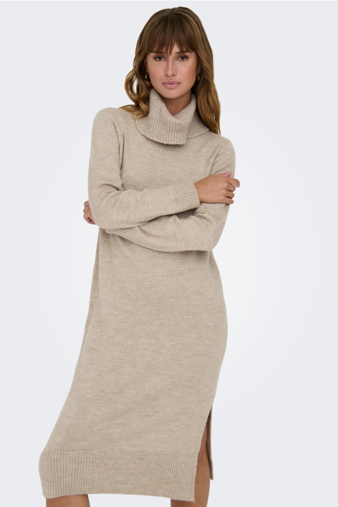 ONLBRANDIE L/S ROLL NECK DRESS KNT 15214595 PUMICE STONE