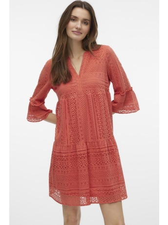 Vero Moda Jurk VMHONEY LACE 3/4 V-NECK TUNIC WVN 10275875 BURNT SIENNA