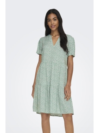 Only Jurk ONLZALLY LIFE S/S THEA DRESS NOOS P 15262674 CHINOIS GREEN/WHITE LEAF