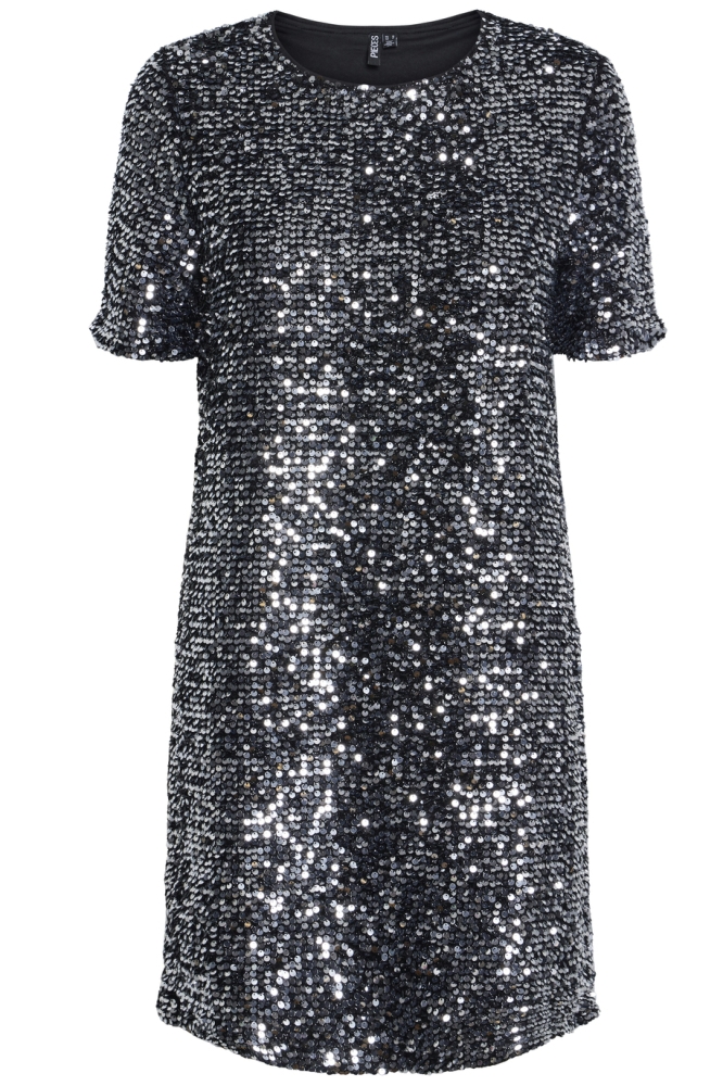 PCSERENA SEQUIN SS O-NECK DRESS MM 17150887 Black/Silver sequ