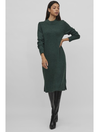 Vila Jurk VIRIL CREW NECK L/S MIDI DRESS - NO 14061427 PINENEEDLE/DARK MELANGE