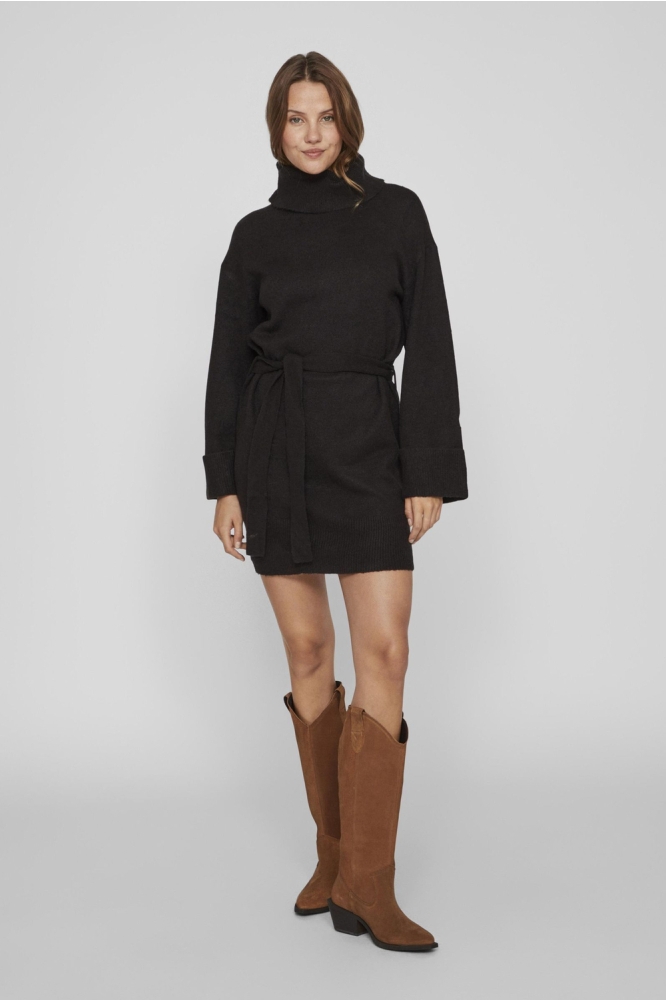 VIROLFIE L/S TIE BELT KNIT DRESS - 14061999 Black