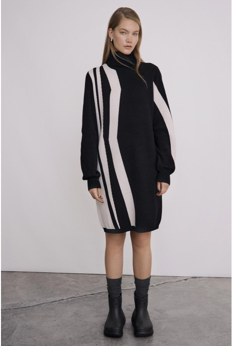 Object objray l/s knit rollneck dress aop