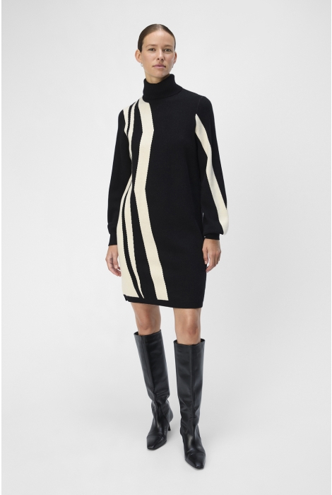 Object objray l/s knit rollneck dress aop