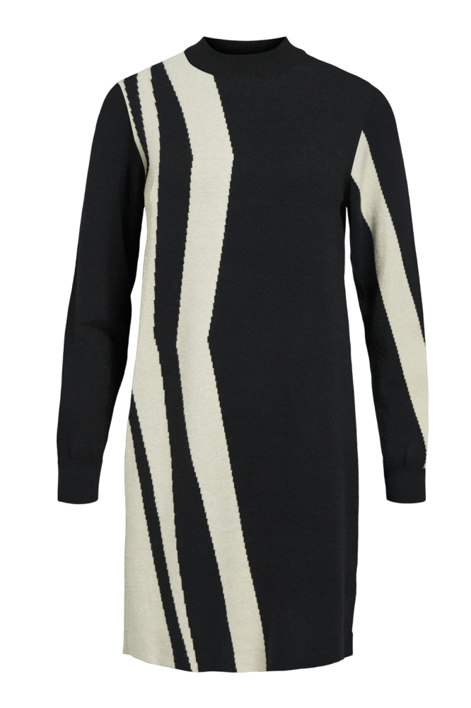 OBJRAY L/S KNIT DRESS AOP NOOS 23040957 Black/Sandshell