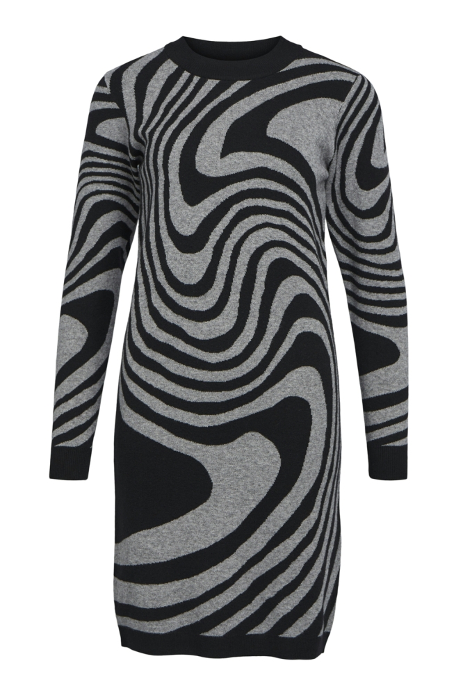 OBJRAY L/S KNIT DRESS AOP NOOS 23040957 BLACK/MEDIUM GREY