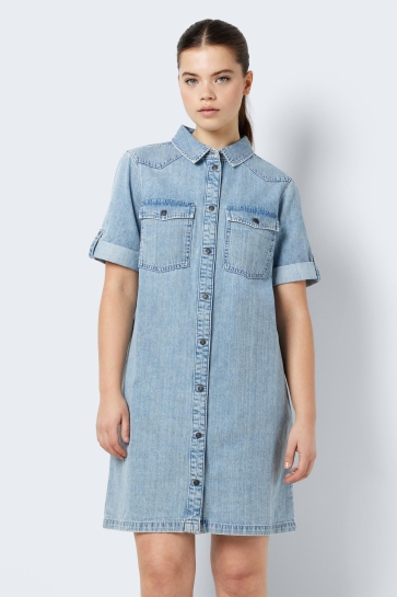 Noisy may Jurk NMNEW SIGNE S/S DENIM DRESS WG003LB 27030041 Light Blue Denim