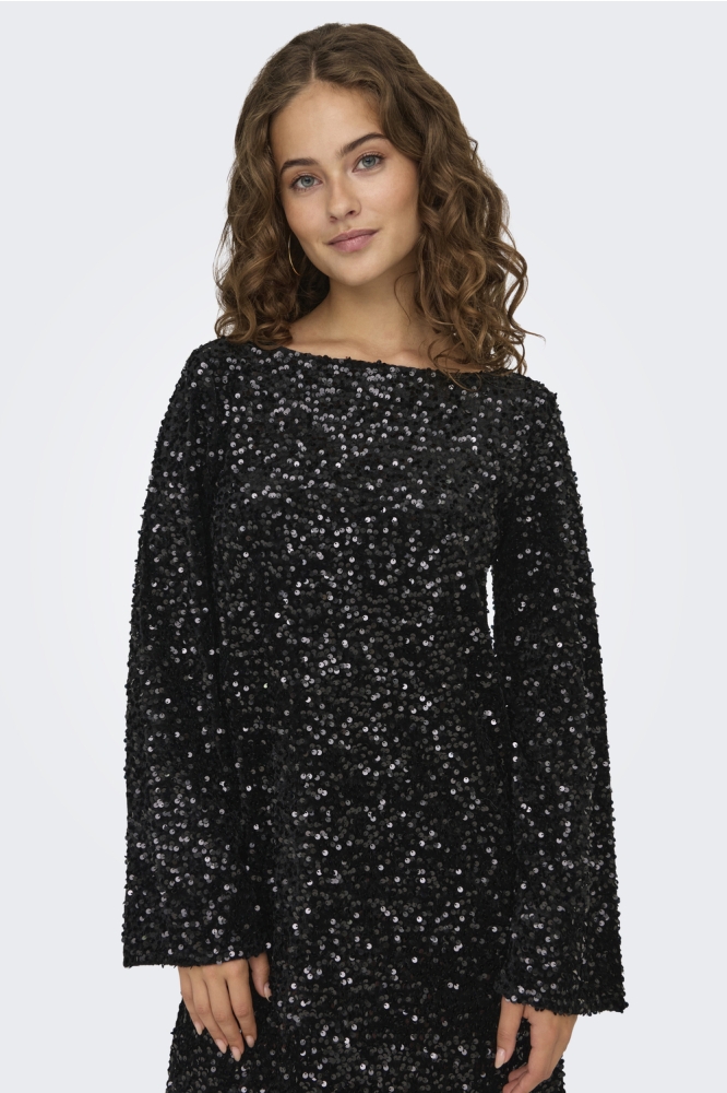 JDYSARA L/S BOW SEQUINS DRESS JRS 15337656 Black/BLACK BOW