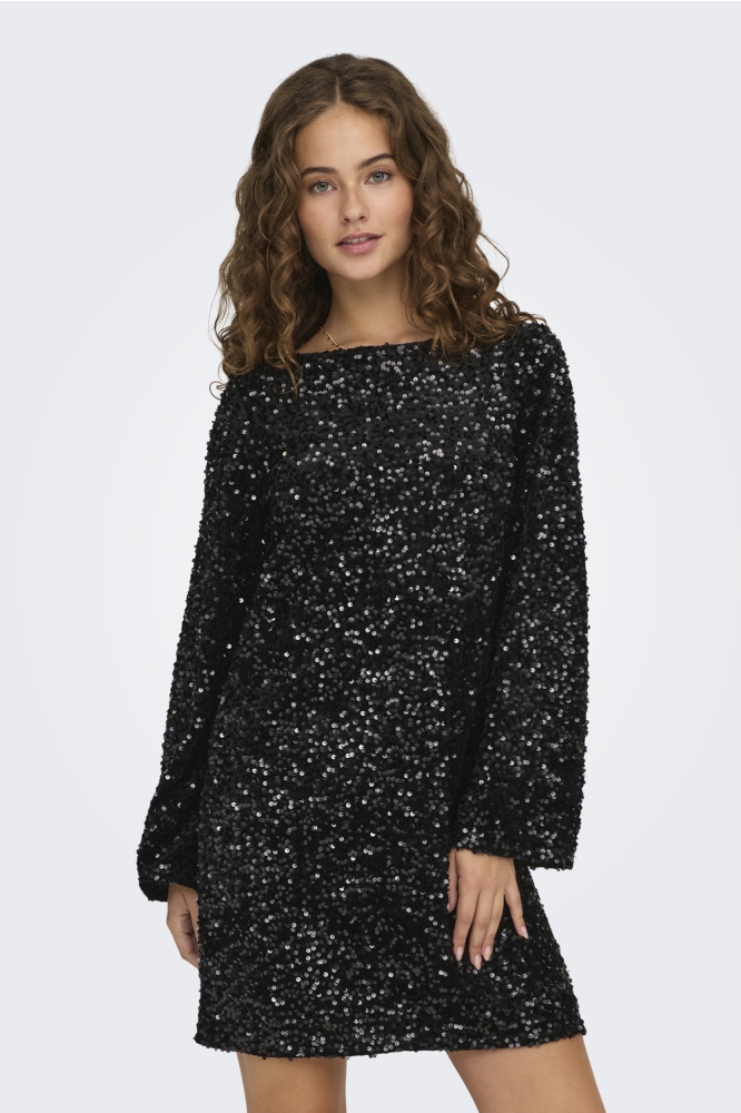 JDYSARA L/S BOW SEQUINS DRESS JRS 15337656 Black/BLACK BOW