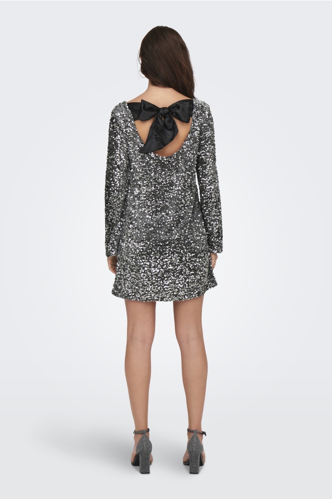 JDYSARA L/S BOW SEQUINS DRESS JRS 15337656 Silver/BLACK BOW