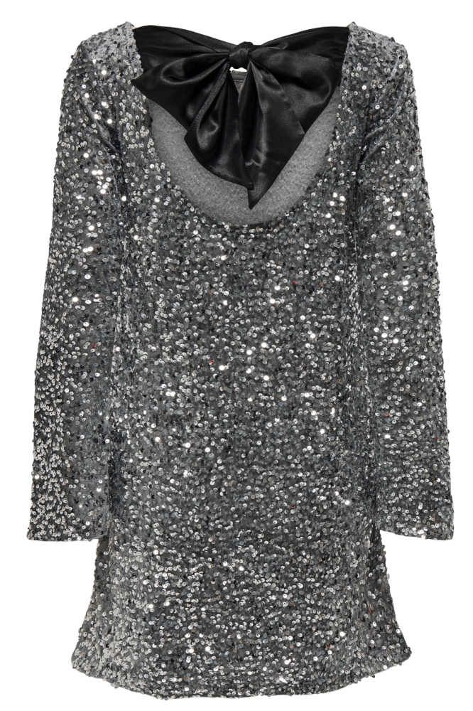 JDYSARA L/S BOW SEQUINS DRESS JRS 15337656 Silver/BLACK BOW