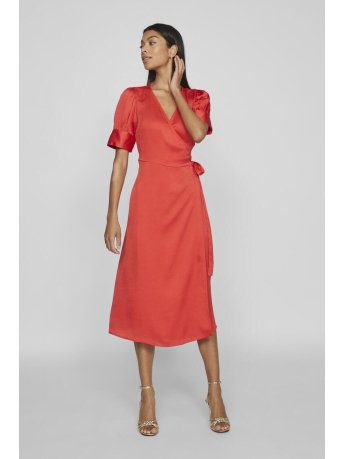 Vila Jurk VINARIA S/S WRAP MIDI DRESS/DC/SU 14083215 POPPY RED