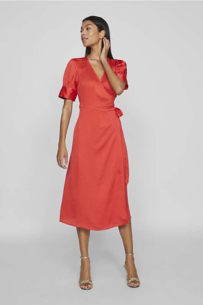 VINARIA S/S WRAP MIDI DRESS/DC/SU 14083215 POPPY RED