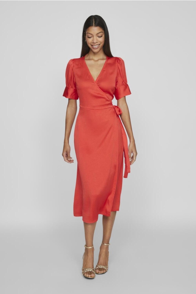 VINARIA S/S WRAP MIDI DRESS/DC/SU 14083215 POPPY RED