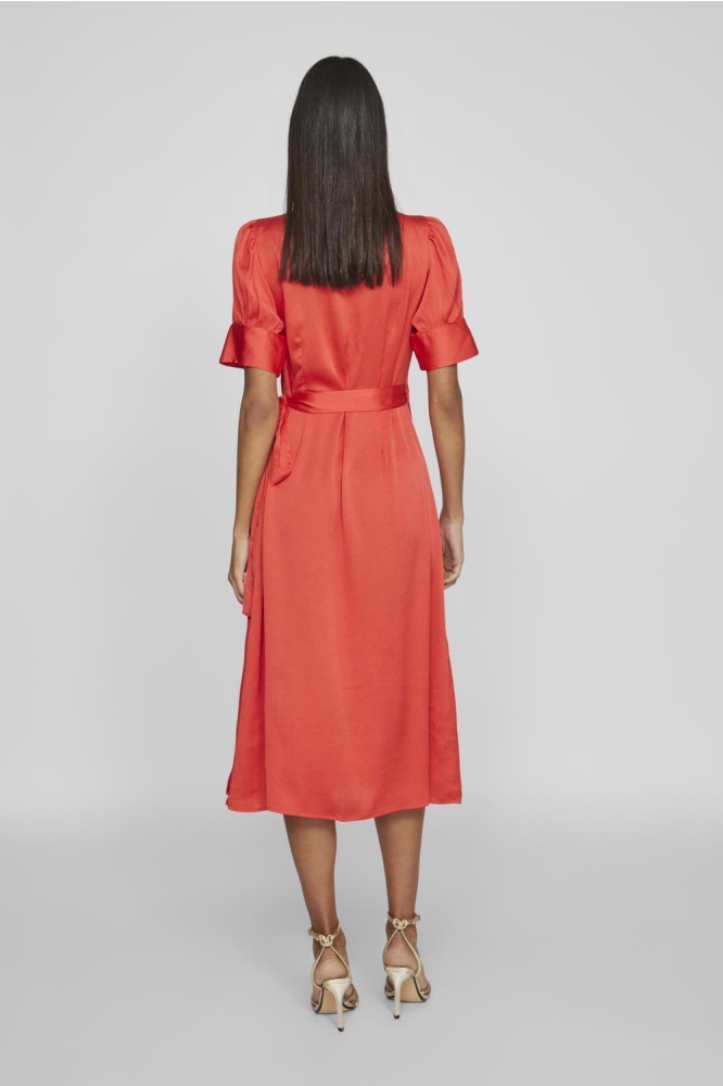 VINARIA S/S WRAP MIDI DRESS/DC/SU 14083215 POPPY RED