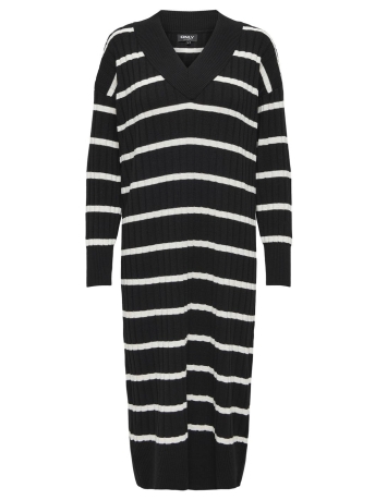 Only Jurk ONLNEW TESSA L/S MIDI V DRESS KNT N 15236372 BLACK/W.PUMICE