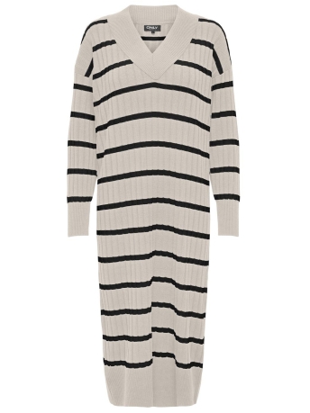 Only Jurk ONLNEW TESSA L/S MIDI V DRESS KNT N 15236372 Pumice Stone/W. BLACK S