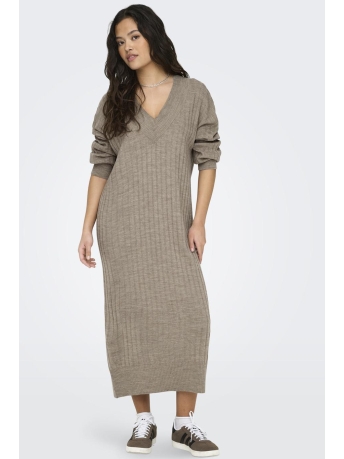 Only Jurk ONLNEW TESSA L/S MIDI V DRESS KNT N 15236372 BEIGE/W MELANGE