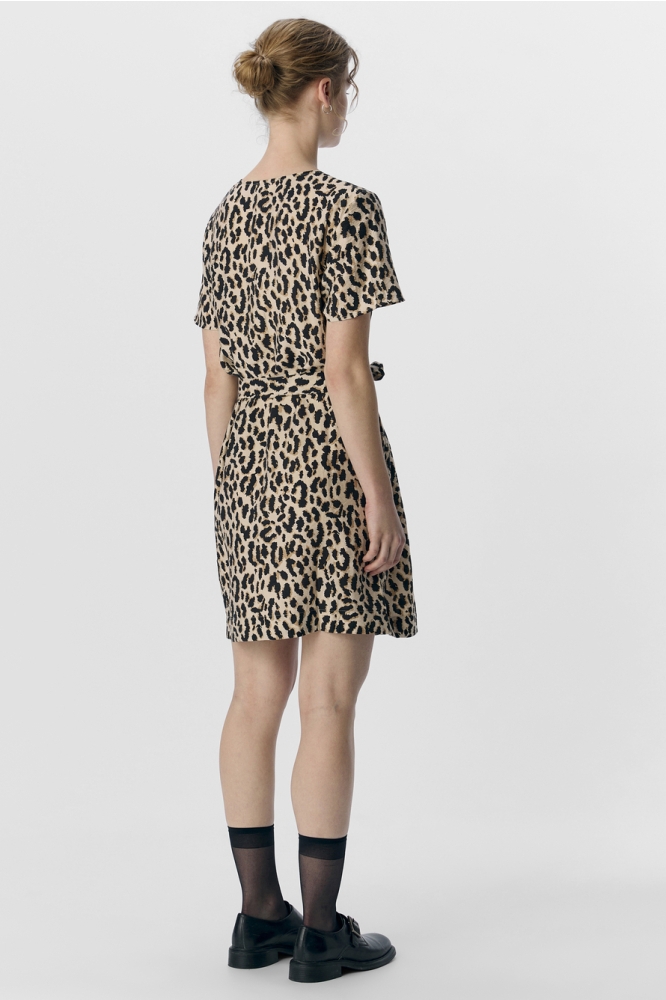 OBJKARINA S/S RE SHORT DRESS NOOS 23045927 SANDSHELL/LEOPARD