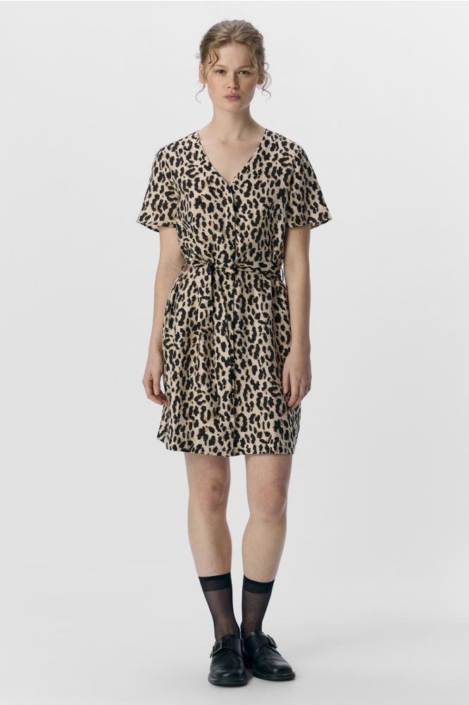 OBJKARINA S/S RE SHORT DRESS NOOS 23045927 SANDSHELL/LEOPARD