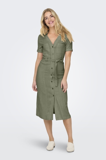 Only Jurk ONLSIESTA SS LINEN BL SHIRT DRESS P 15347210 Deep Lichen Green