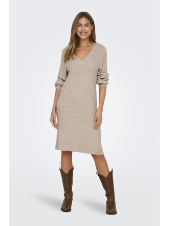 Only Jurk ONLKATIA LS V-NECK DRESS KNT NCA 15312844 MOCHA MERINGUE/W. MELANGE