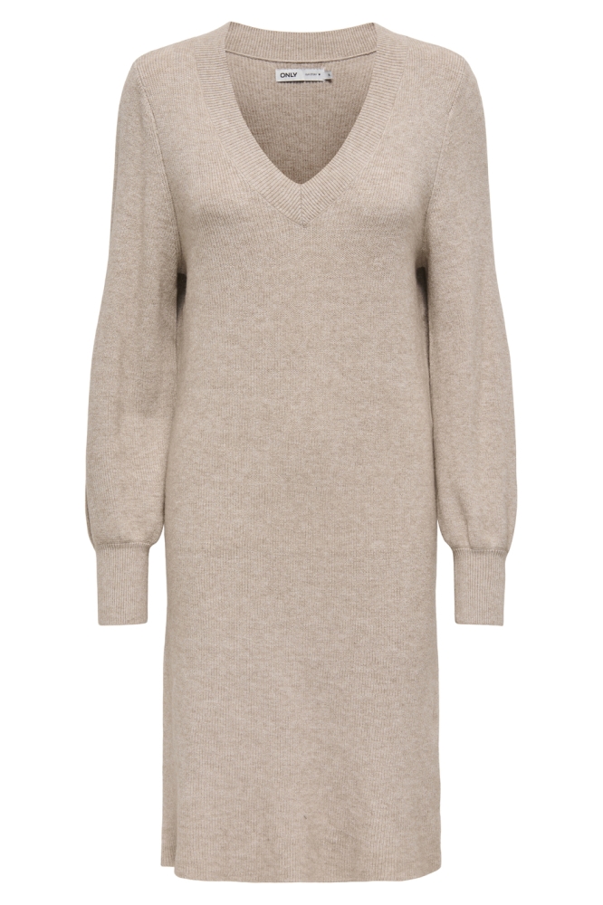 ONLKATIA LS V-NECK DRESS KNT NCA 15312844 MOCHA MERINGUE/W. MELANGE