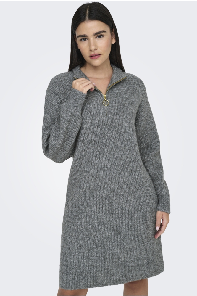 ONLTOKYO L/S ZIP DRESS KNT 15335831 DARK GREY MELANGE