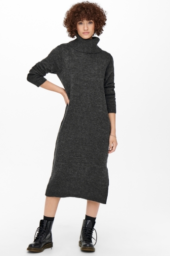 Only Jurk ONLBRANDIE L/S ROLLNECK DRESS KNT N 15214595 DARK GREY MELANGE