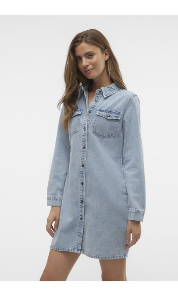 VMJENNIE LS SHORT DENIM DRESS GA NO 10310968 LIGHT BLUE DENIM