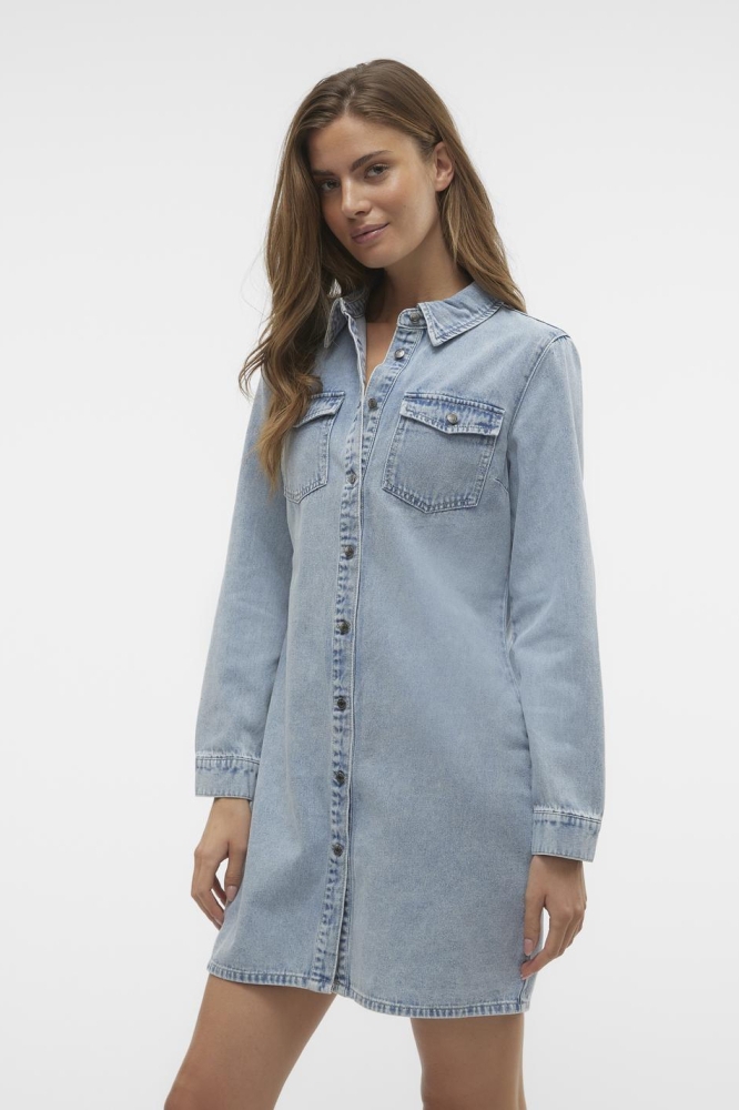 VMJENNIE LS SHORT DENIM DRESS GA NO 10310968 LIGHT BLUE DENIM