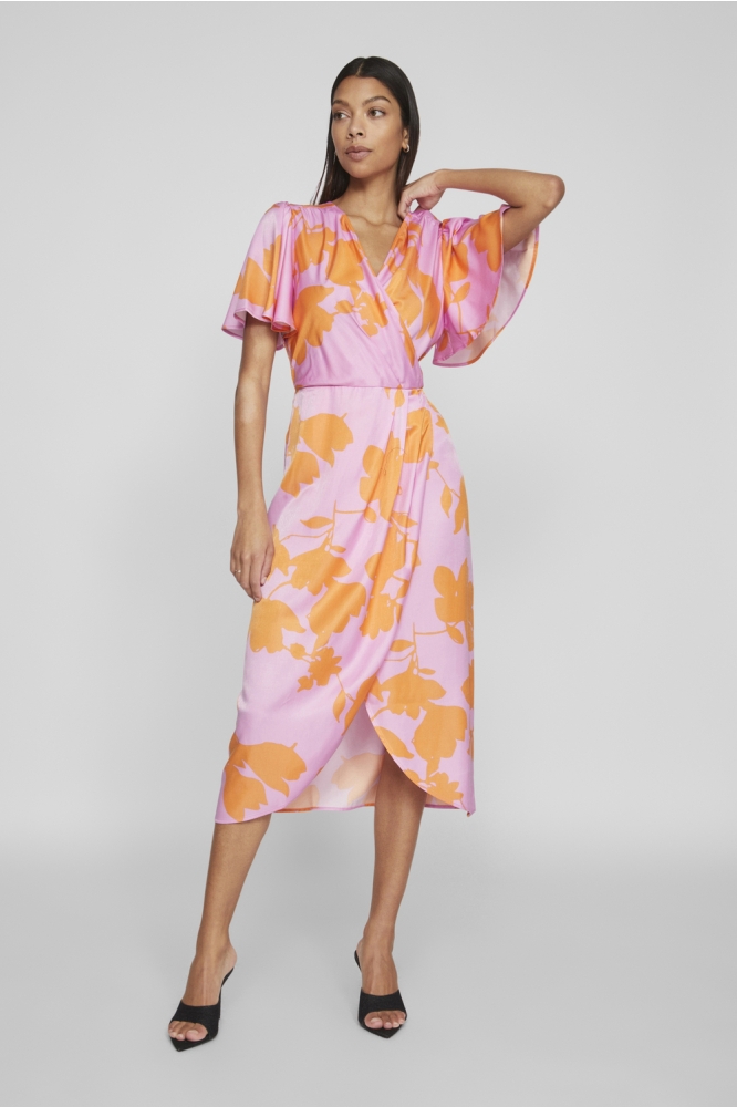 VINAKITA V-NECK WRAP MIDI DRESS/DC 14096315 ORANGER FLOWER