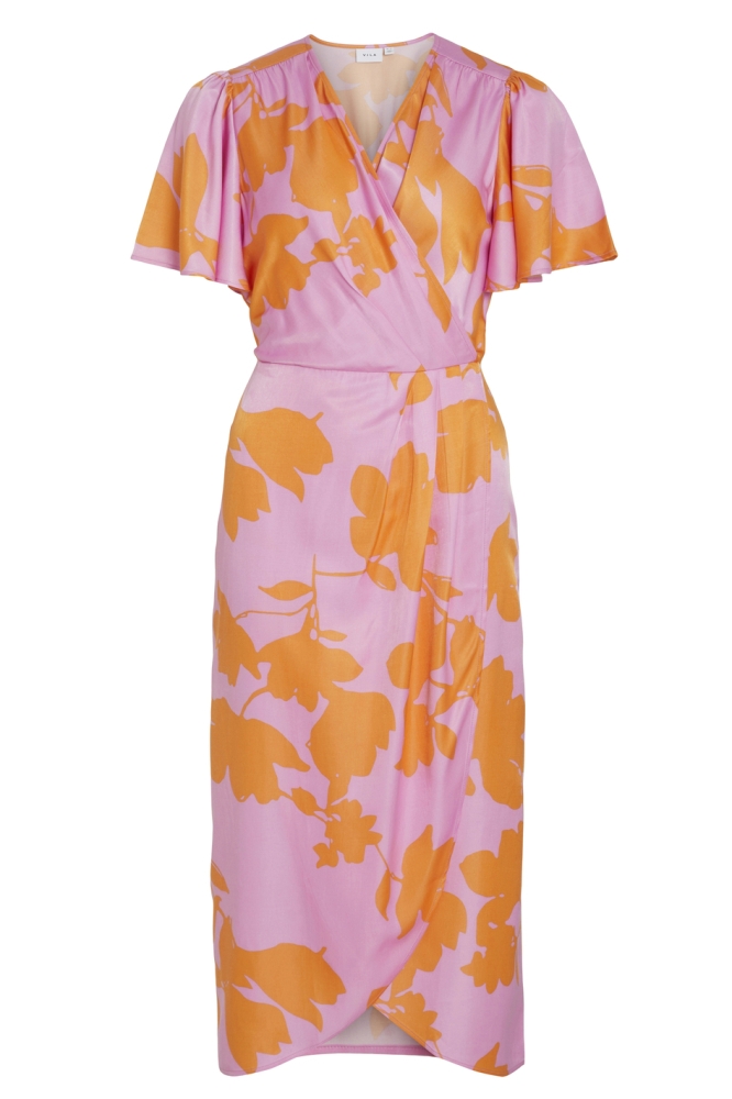 VINAKITA V-NECK WRAP MIDI DRESS/DC 14096315 ORANGER FLOWER