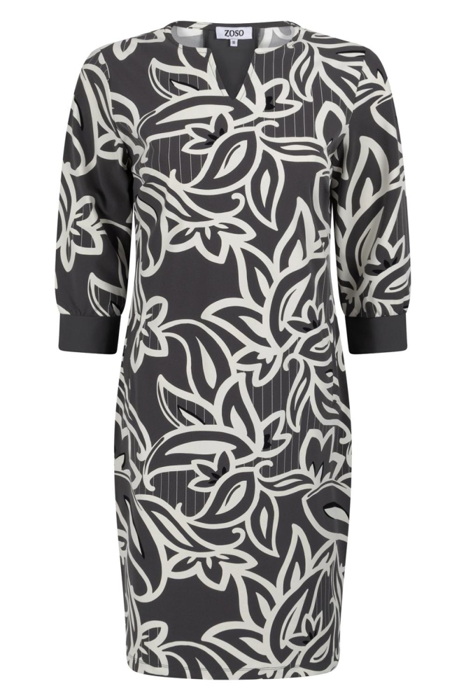 SARAH PRINTED TRAVEL DRESS 244 1140 BLACK/IVORY