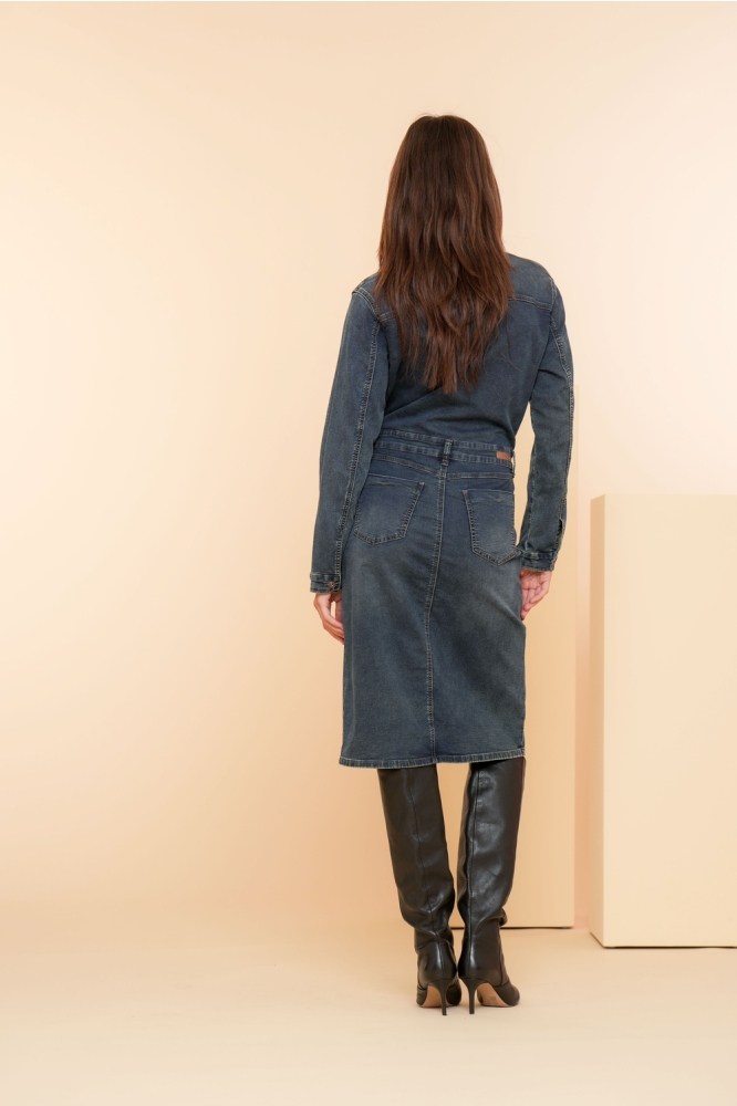 MIDI DENIM JURK MET LANGE MOUWEN 47501 10 MID BLUE DENIM