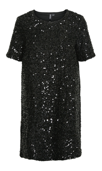 PCSERENA SEQUIN SS O-NECK DRESS MM 17150887 Black/Black sequ