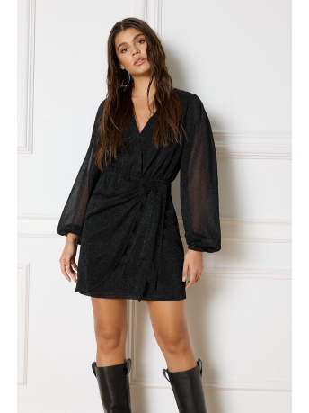 Refined Department Jurk POLINA KNITTED WRAP DRESS R410351666 999 BLACK