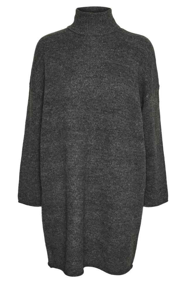 VMGEMMA LS ROLL NECK KNIT DRESS VMA 10312322 Dark Grey Melange