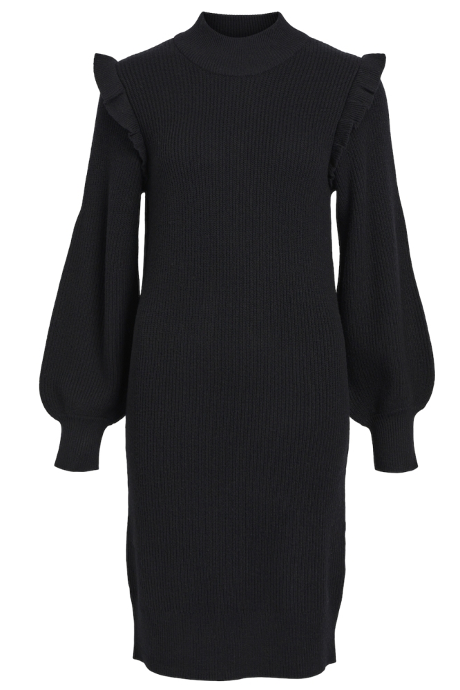 OBJMALENA L/S RUFFLE KNIT DRESS NOO 23043056 BLACK