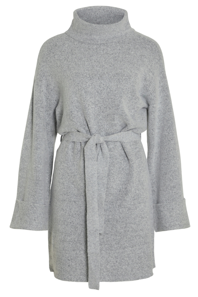 VIROLFIE L/S TIE BELT KNIT DRESS - 14061999 LIGHT GREY MELANGE