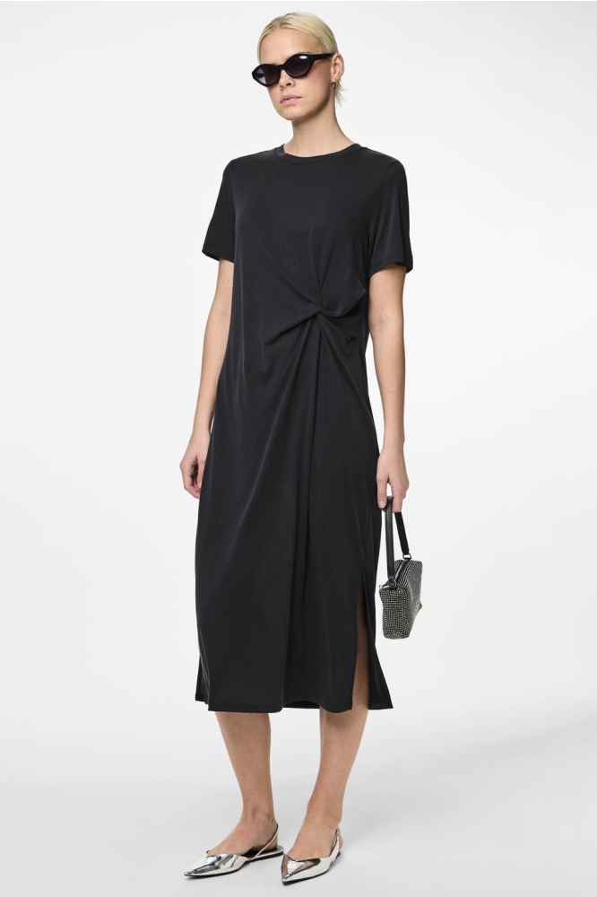 PCANORA SS O-NECK MIDI KNOT DRESS B 17148784 Black