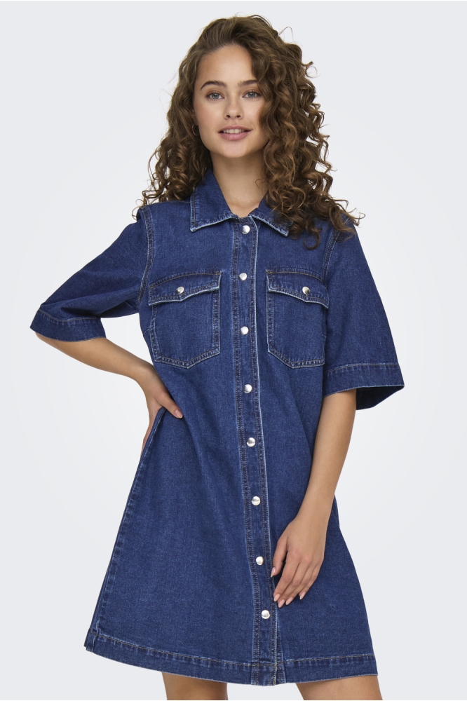 ONLBELLE S/S BUTTON DRESS DNM GUA N 15324384 DARK BLUE DENIM