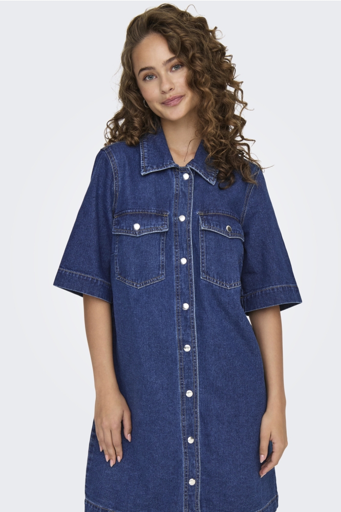 ONLBELLE S/S BUTTON DRESS DNM GUA N 15324384 DARK BLUE DENIM