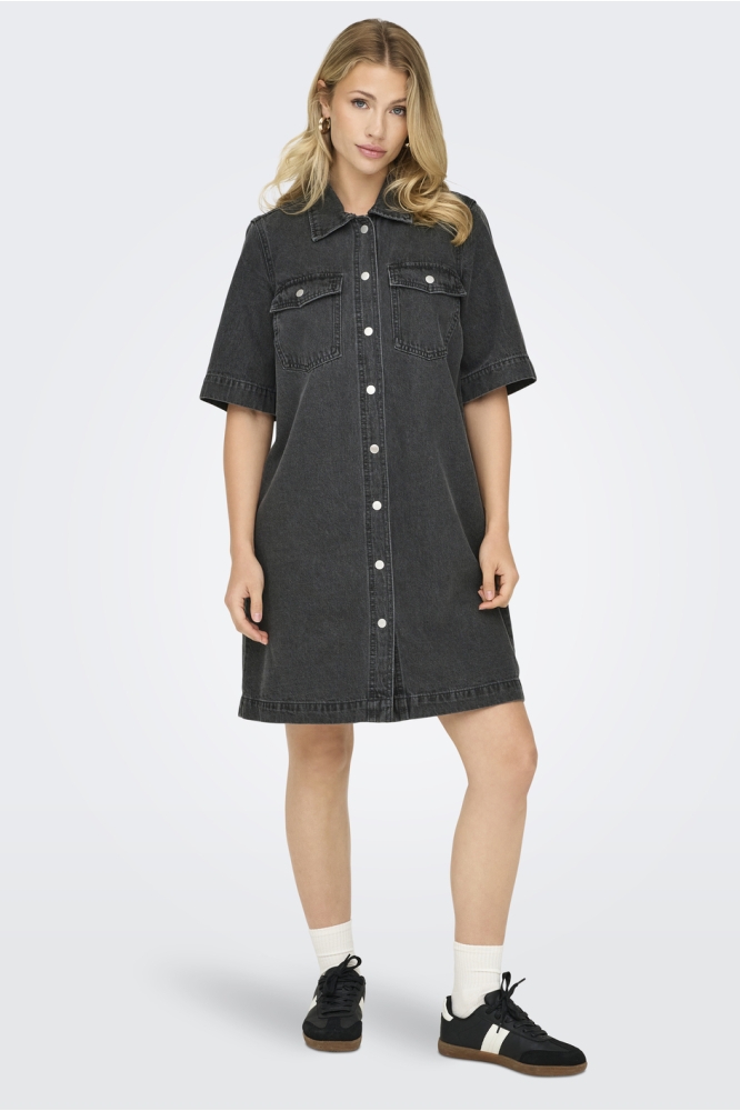 ONLBELLE S/S BUTTON DRESS DNM GUA N 15324384 WASHED BLACK