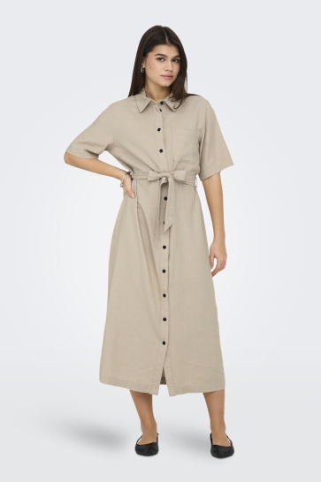 Only Jurk ONLCARO S S LINEN BL BELT DRESS CC 15338884 OXFORD TAN