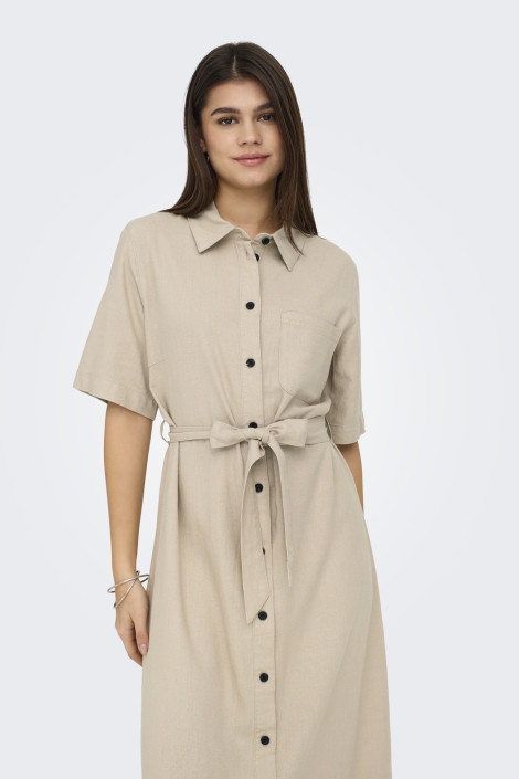 Only onlcaro s/s linen bl belt dress cc