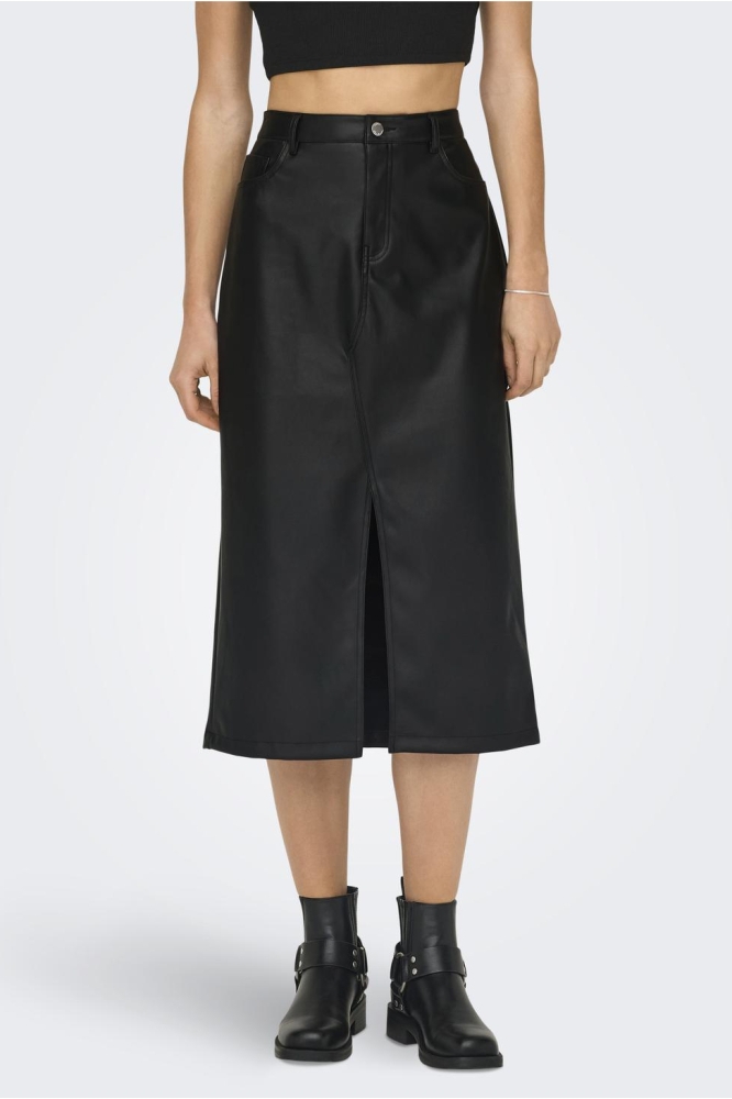 ONLKIRI HW LO SLIT FAUX LEA SKIRT C 15324778 BLACK