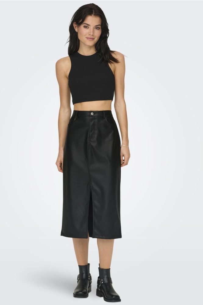 ONLKIRI HW LO SLIT FAUX LEA SKIRT C 15324778 BLACK