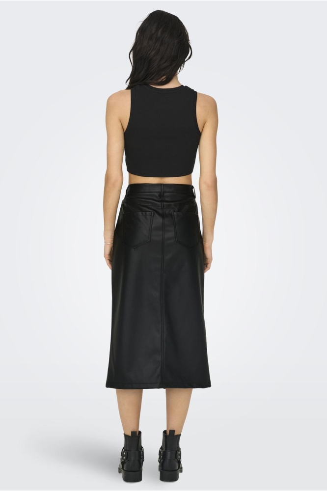 ONLKIRI HW LO SLIT FAUX LEA SKIRT C 15324778 BLACK